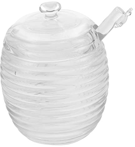 Garneck Tarro De Miel De Vidrio Con Cucharón Dispensador De Miel Transparente Recipiente De Almacenamiento De Alimentos Para Cocina Adecuado Para Té y Dulces Elegante Frasco Con Tapa