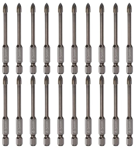 sourcing map 20pcs Titanium Masonry Drill Bit, 5mm Concrete Drill Bits Ceramic Tile Drill Bit with 1/4 Hex Shank 74mm Length for Ceramic Tile Marble Mirror Glass Concrete Brick Plastic Wood