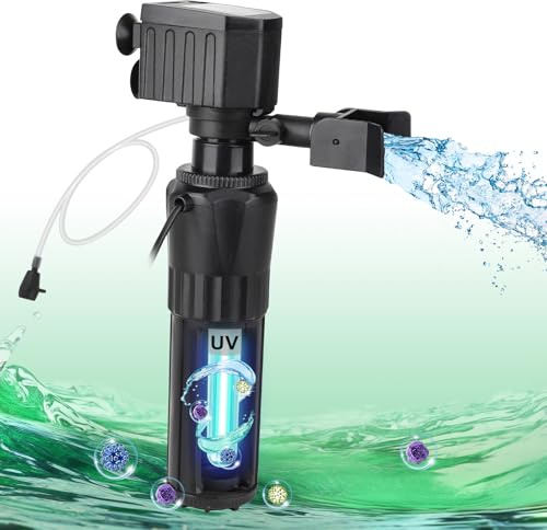 hygger Filtro de acuario U-V para tanque de 10-40 galones, filtro interno sumergible para agua verde y limpieza de algas, bomba de alimentación de 12 W con sistema de suministro de aire ajustable para