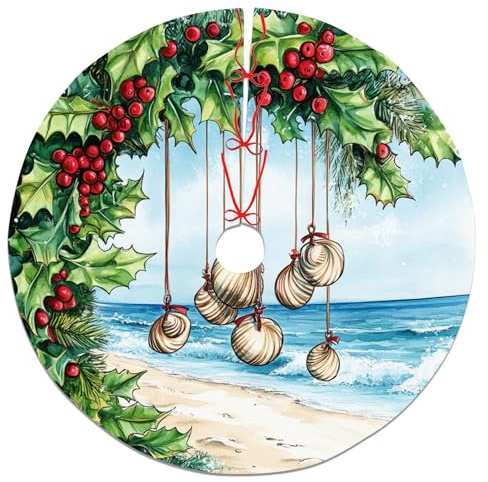 Holly Beach - Falda de árbol de Navidad, decoración costera natural para decoración del hogar de vacaciones, fiesta de playa de invierno, interior y exterior, 48 pulgadas