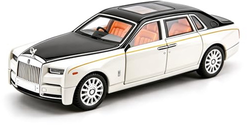 imtfzct 1/18 Rolls Royce Phantom Modellauto, Leichtmetall-Druckguss Sammeltrolley Spielzeugauto, klassisches zweitüriges Modellauto, Logo faltbar, Geschenk （weiß）