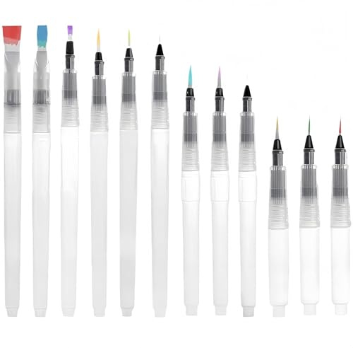 Zhenghebuy 12 Pièces Pinceau Aquarelle Reserve d'eau,Ensemble de Stylo Pinceau à Eau,Réservoir d'eau Stylos pour Le Mélange des Couleurs et la Calligraphie