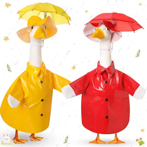 Yeyeplum 2 Set Spring Goose Outfit Raincoat and Umbrella Lawn Porch Goose Cloths Plastic Goose Costume Raincoat Goose Outfit for 23 Cement Goose Spring Outdoor Patio Yard Lawn Decoration