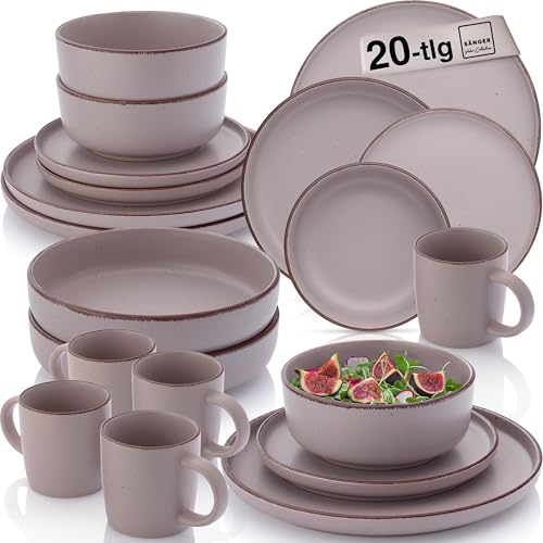 SÄNGER Bombay Basalt | Kombiservice 20 teilig, Steingut Geschirr 4 Personen, 4x Speiseteller 4x Dessertteller 4x Schalen 4x Pastateller 4x Kaffeebecher, Teller Set modern | VALUE COLLECTION