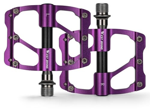 3 versiegelte Lager Flache Pedale Aluminium-Legierungspedale mit 12 Anti-Skid-Stiften (Lila)