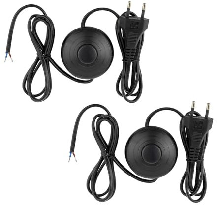 GERUI Lot de 2 interrupteurs à pied pour lampe avec bouton poussoir auto-bloquant, pour petits appareils ou lampes, noir, câble d'alimentation 1,8 m