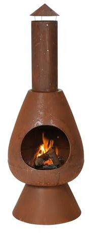JSH Large Modern Outdoor Fire Chiminea | 110cm Tall Log Burner Patio & Garden Heater | Durable | Easy To Assemble, Lightweight Wood Burner (Rust)