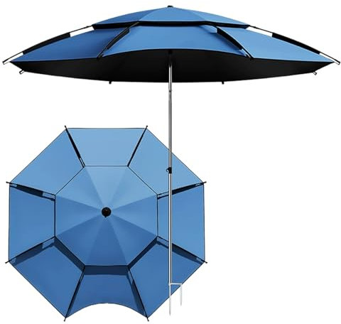 Ombrellone da Giardino, Ombrellone da Spiaggia Impermeabile Antivento con un Palo Inclinabile, UV 50+(220cm/7ft)