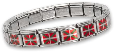Feyma Pulsera con la Bandera del País Vasco, Ikurriña, Eslabones de Acero Inoxidable, Brazalete Ajustable para Hombre y Mujer, Regalo Identidad Vasca