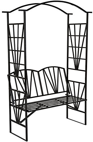 Banc de jardin avec arche – Grand treillis d'extérieur en métal pour plantes grimpantes – Construction robuste, idéal pour une utilisation toute l'année, facile à assembler