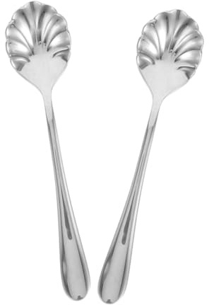 WEKADRIN 2stücke Edelstahl Löffel Muschelform Eislöffel Zuckerlöffel Und Kaffeelöffel Für Desserts Tee Und Alltäglichen Gebrauch Robuste Und Ergonomische Küchenutensilien