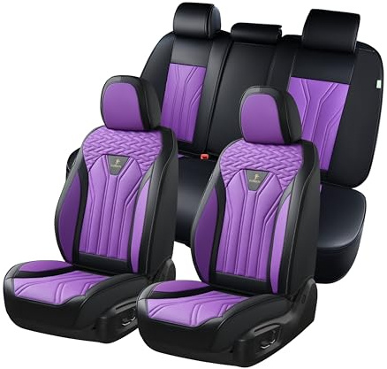 FLORICH Autositzbezüge Kunstleder, Vorder- und Rücksitzbezüge, 5 Stück, komplettes Set, universell passend für die meisten Autos, Limousinen, SUVs und LKWs, Schwarz&Violett