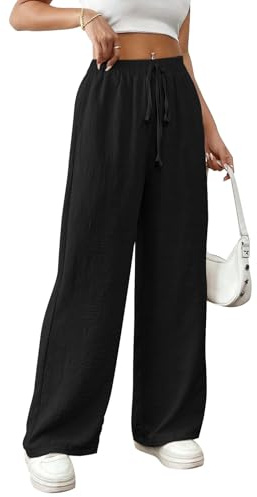 Risipu Women Linen Trousers Summer Thin Wide Leg Trousers High Waisted Breathable Palazzo Casual Cotton Pants with Side Pocket