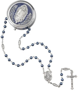 Eigso Religiöse Rosenkranz Halskette für Männer Kruzifix Kreuz Halskette mit Jungfrau Maria Metall Geschenkbox