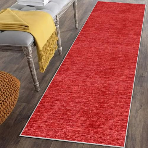 Läufer Teppich für Flur Lang Rutschfest 50 x 120 cm Rot Küchenläufer Teppich Läufer für Küche Waschbar Teppichläufer Flur Teppich Küchenteppich Schmutzfangmatte für Eingang Wohnzimmer Schlafzimmer