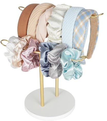 2 våningar hårsnodd förvaring pannband hållare hårband stativ hårsmycke arrangör för hårband flickor hårklämmor hårband scrunchie pannband, guld