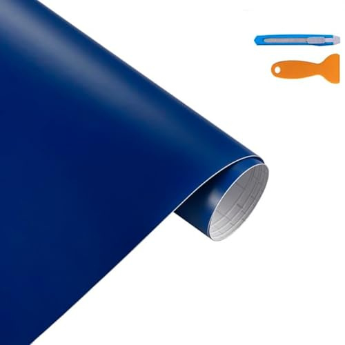 Auto Folie Matt Blau 30×300cm – Selbstklebende Autofolie Vinyl Folie Car Wrapping Schutzfolie blasenfrei, Kratzfest & UV-beständig – Wasserdichte Fahrzeugfolierung inkl. Rakel für Auto & Motorrad