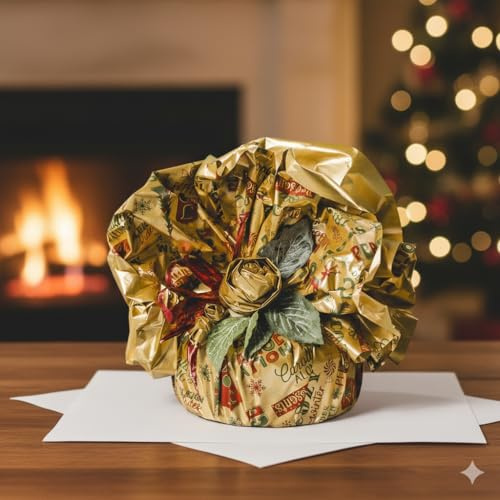 Maqa Carta per Panettone Natale Oro Ø98 cm – Confezione da 10 Cerchi Perlati Resistenti, Riciclabili, Made in Italy, Packaging Elegante con Scritte Festive