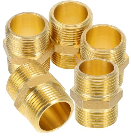 YARNOW 5 Pezzi Raccordo Doppio Maschio in Ottone per Tubo da Adattatore Diritta per Collegamento Tubazioni Idrauliche Tenuta Stagna Resistente per Impianti Acqua Casa e Giardino