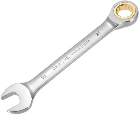 sourcing map Ratcheting Combination Wrench 21mm Metric 12 Point CR-V Steel Chromed Lengthen Double Box Open-Ended Ratchet Wrenches with 72 Tooth and 5° Swing Gear Spanner Tool for Repair