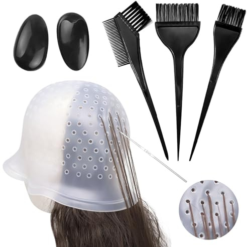 DOINEUFL Lot de 3 brosses à cheveux avec pinceau de teinture pour cheveux, bol mélangeur, bonnet et crochet, peigne, gants, cape, outils pour décoloration, mèches de couleur de cheveux
