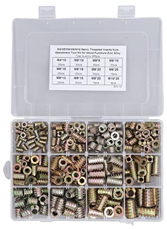 Kit 265 Insertos Roscados y Tuercas – Aleación de Zinc para Madera de Pino y Contrachapado M4 M5 M6 M8 M10