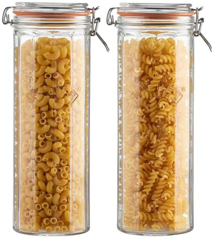 UNIQUE HOME LIVING Kilner 2.2L Glass Spaghetti Pasta Storage Jar with Lid Set of 2, Tall Airtight Food Storage Containers, Kitchen Pantry Glass Canisters Container for Pasta Noodles Flour Cereal