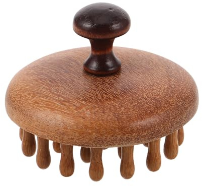 Mikinona Holz Kopfhautmassagekamm mit Breiten Zinken Rundem Griff Antistatische Haarbürste für Nasses und Trockenes Haar Kopfhautpflege Haarwuchs Stresslösung Massagegerät für Damen und