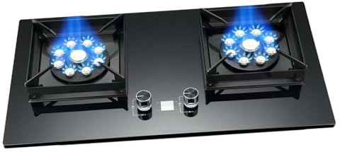 Indoor Gas Stove - 2 Burner Portable Hob LPG Cooker Cooktop, 7.2KW Nine-chamber Large Flame, Black Tempered Glass Cast Iron Pot Rack, for Home Kitchen Camping Garden Catering(NG)