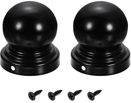 QUARKZMAN 2 Stück Zaunpfostenkappen 60mm/2.36 Zoll Runde Wasserdichte Kugeloberkuppel Eisen Pfostenkappen Abdeckung Mit Schrauben Für Outdoor Metall Holz Zaun Deck Mailbox Patio Schwarz