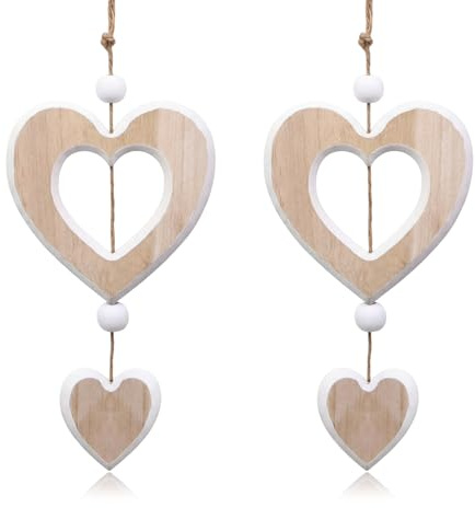 2 Stück Herz Fensterdeko Hängend Herz Deko Holz Anhänger Hängende Holzherzen Deko Fenster Zum Hängen für Wohnzimmer Hochzeit Valentinstag
