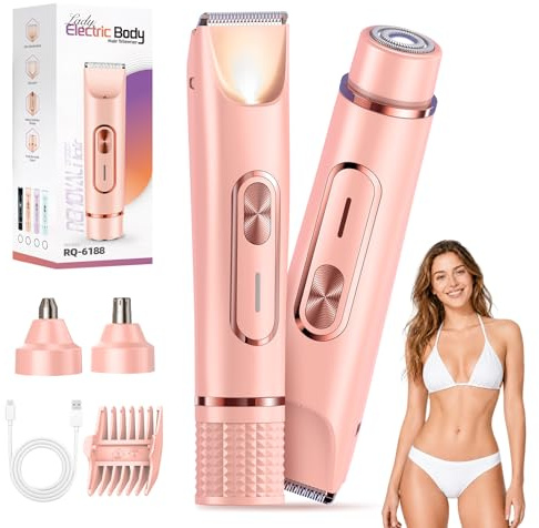 JTF Rasoio Elettrico Donna 4-in-1,Depilatore per Parti Intime, Bikini, Viso, Ascelle, Gambe e Braccia – IPX7 Impermeabile,Ricaricabile USB, Uso Bagnato e Asciutto (Rosa)
