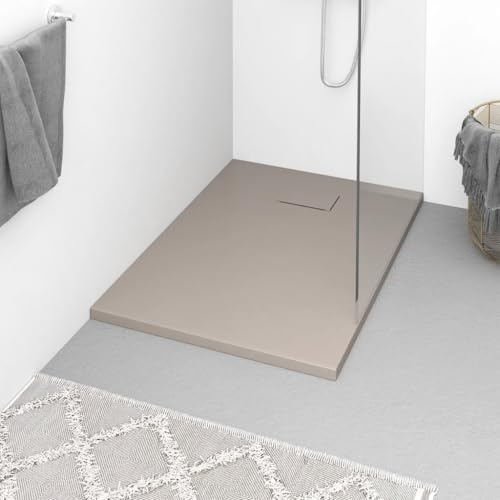 Runheo Piatto doccia SMC marrone, 100 x 70 cm, con superficie in ardesia antiscivolo, piano del pavimento, soglia bassa, durevole e resistente agli urti, ideale per una doccia senza barriere e una