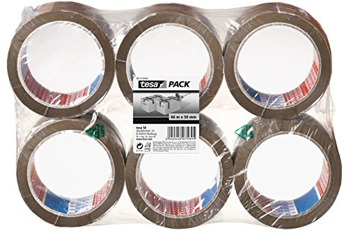 tesapack Standard Paketklebeband - 66 m x 50 mm - braun - 6 Rollen | Paketklebeband mit PP-rückseite - lösungsmittelfreies, UV-beständiges Paketband - leise abrollendes Klebeband