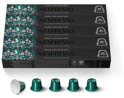 NESPRESSO ORIGINAL Stockholm Lungo 50 Kaffeekapseln | Arabica Kaffee, Dunkle Röstung, Intensität 8