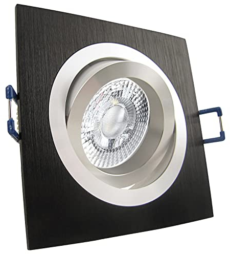 trendlights24 Noble Decken Einbaustrahler Schwarz eckig LED - 8er Set 7W dimmbar 38° 230V GU10 Kaltweiß - Aluminium Einbauleuchte schwenkbar