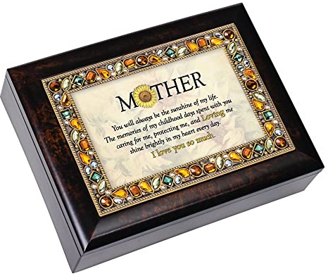 Cottage Garden Mother You Will Burlwood Finish Jeweled Music Box Plays Tune You are My Sunshine