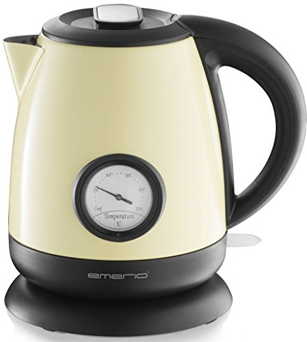 Emerio Wasserkocher aus Edelstahl, 1.0L Volumen, 2000 Watt, 360° Basis, Edelstahl Beige