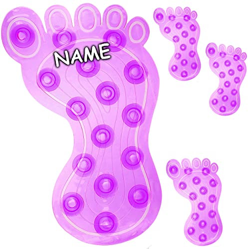 alles-meine.de GmbH 12 TLG. Set - Badewanneneinlage/Sticker mit Noppen - Füße & Zehen - LILA/VIOLETT - transparent - incl. Name - Anti Rutsch Pads - Stopper Pad - Aufkleb..