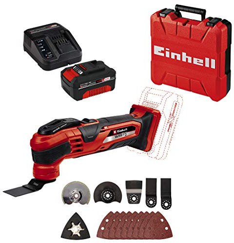 Einhell Akku-Multifunktionswerkzeug VARRITO Power X-Change (Li-Ion, 18V, 22000-40000 min^-1, Schnellspannverschluss, Werkzeugaufnahme 12-fach einstellbar, inkl. 4,0 Ah Akku und Ladegerät, E-Box S)