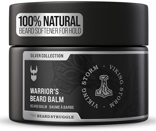 The Beard Struggle Warrior’s Beard Balm - Silver Collection, Viking Storm - Non-Greasy Low-Hold Formula, Luxurious Cologne-Grade Fragrances 100% Natural Ingredients - 50g / 1.76 US. oz.