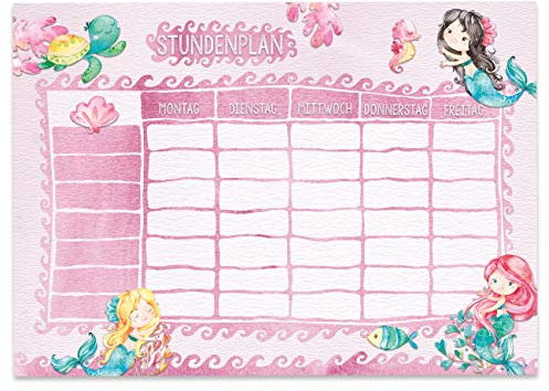 Papierdrachen Stundenplan DIN A4 Block - Motiv Meerjungfrau - beschreibbar Schule oder Uni - Terminkalender und Wochenplan für Kinder