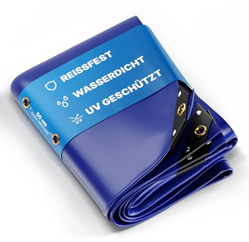 NEMAXX® Abdeckplane 650 g/m² 3×5 m Blau Messing-Ösen wasserdicht UV-fest | Schwerlast & schimmelresistent, verschweißter Saum, verstärkte Ecken, Ösen alle 50 cm – für Holz, Garten, Dach, Bau & Pool