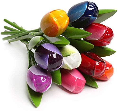 Wooden tulip bouquet, 9 tulips, 34 cm high, handmade, bouquet, decoration, gift, wedding, made in Holland