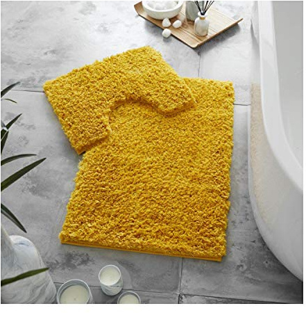 Lions Bath Mat Set - Ultra Soft Fluffy Bathroom Mat Sets 2 Piece, Absorbent Bathroom Rugs, Non Slip Microfiber Bathmat, Machine Washable, Shaggy Rug, 50x80cm, 100% Polyester, Ochre