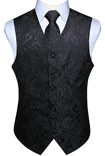 Enlision Herren Paisley Floral Jacquard Weste & Krawatte und Pocket Square Weste Anzug Set