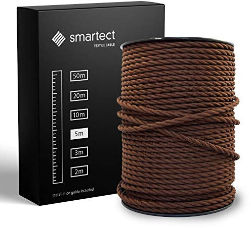 smartect Cable Textil Trenzado en Color Marrón, Cable Electrico 3 Hilos de 5 Metros (3 x 0,75 mm²) Cuerda para Lampara con Revestimiento Textil para su Proyecto DIY