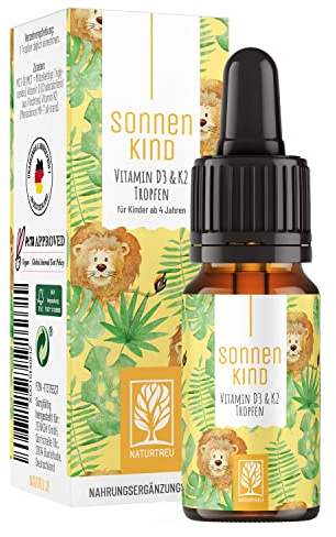 Vitamin D3 K2 Tropfen 100% Vegan für 300 Tage - 500 IE Vitamin D aus Flechten & 25μg Vitamin K für Kinder I Vitamine -Tropfen