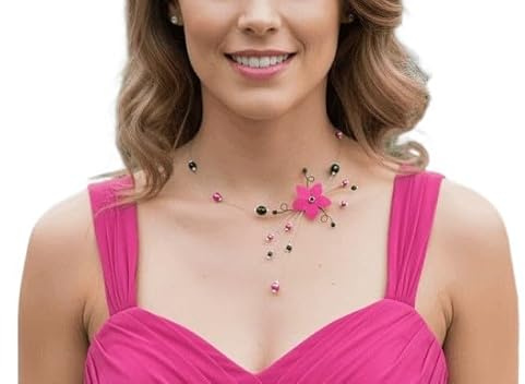 Collier rose fuschia et noir, parure bijoux fushia mariage