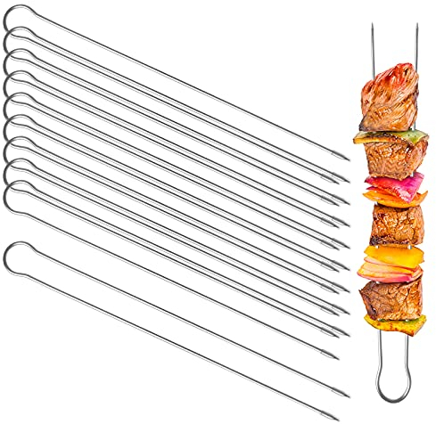 10 Pezzi Spiedini Doppi per Barbecue e Tasca con Coulisse Spiedini per kebab Riutilizzabili Spiedini BBQ Acciaio Inox Spiedini Grigliata per Carne Salsicce Hot Dog Verdure